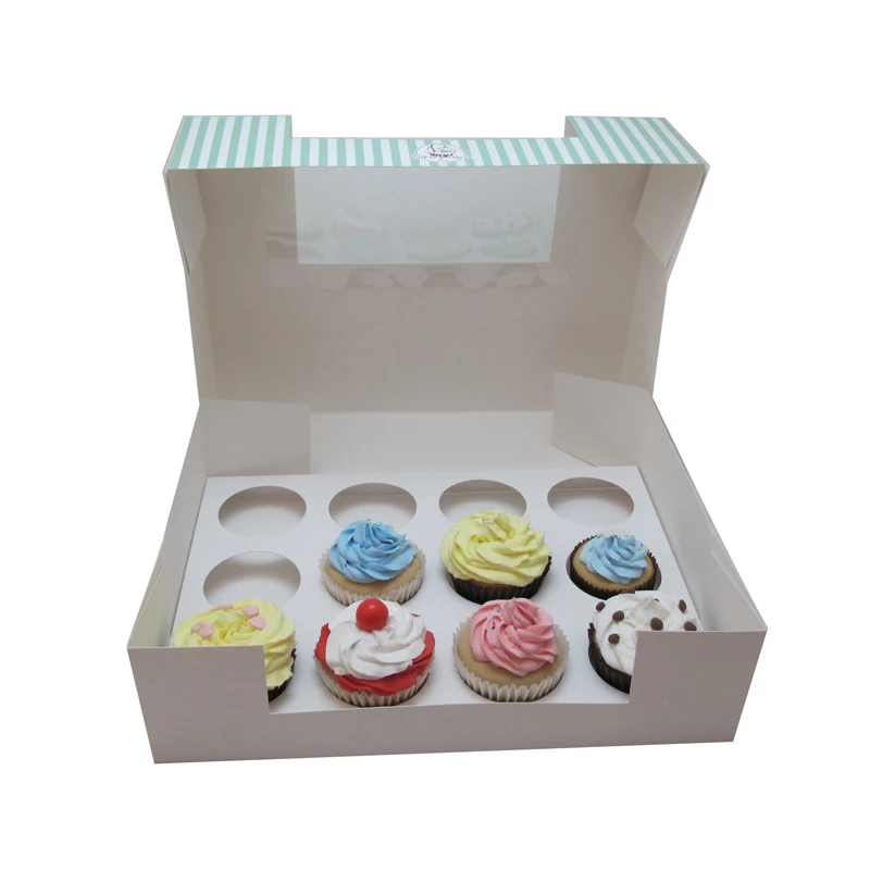 Custom Mini cupcake 1 2 4 6 8 12 holes Cupcake Boxes With Insert and Transparent Window
