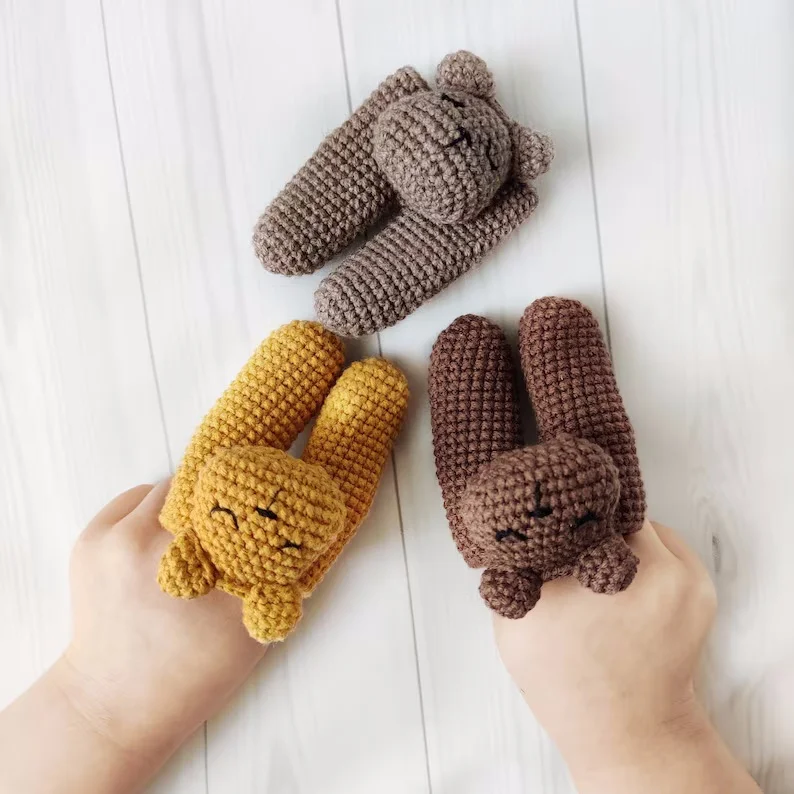 Animal Two Finger Frog Puppet Crochet Organic Cotton Yarns Role-Play Toddler Handmade Crochet Finger Puppet Dolls For Children