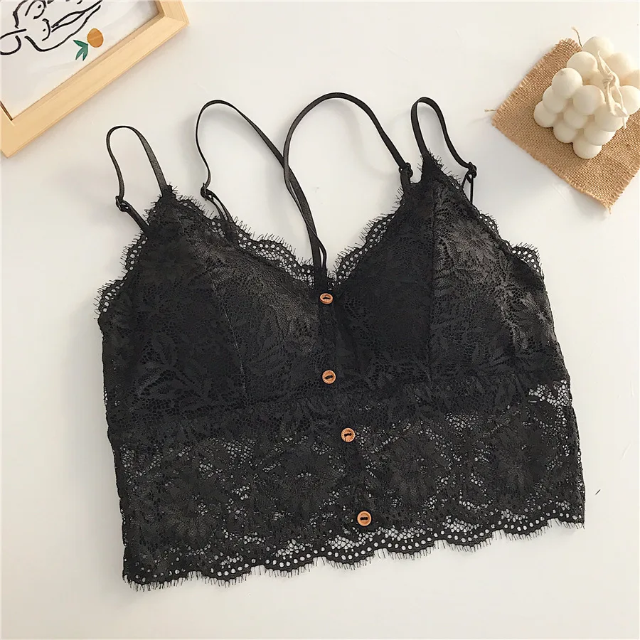 
Summer girls bralette top strapless short beautiful back Cup vest tube top Wireless Bra large v-neck women lace chest wrap 