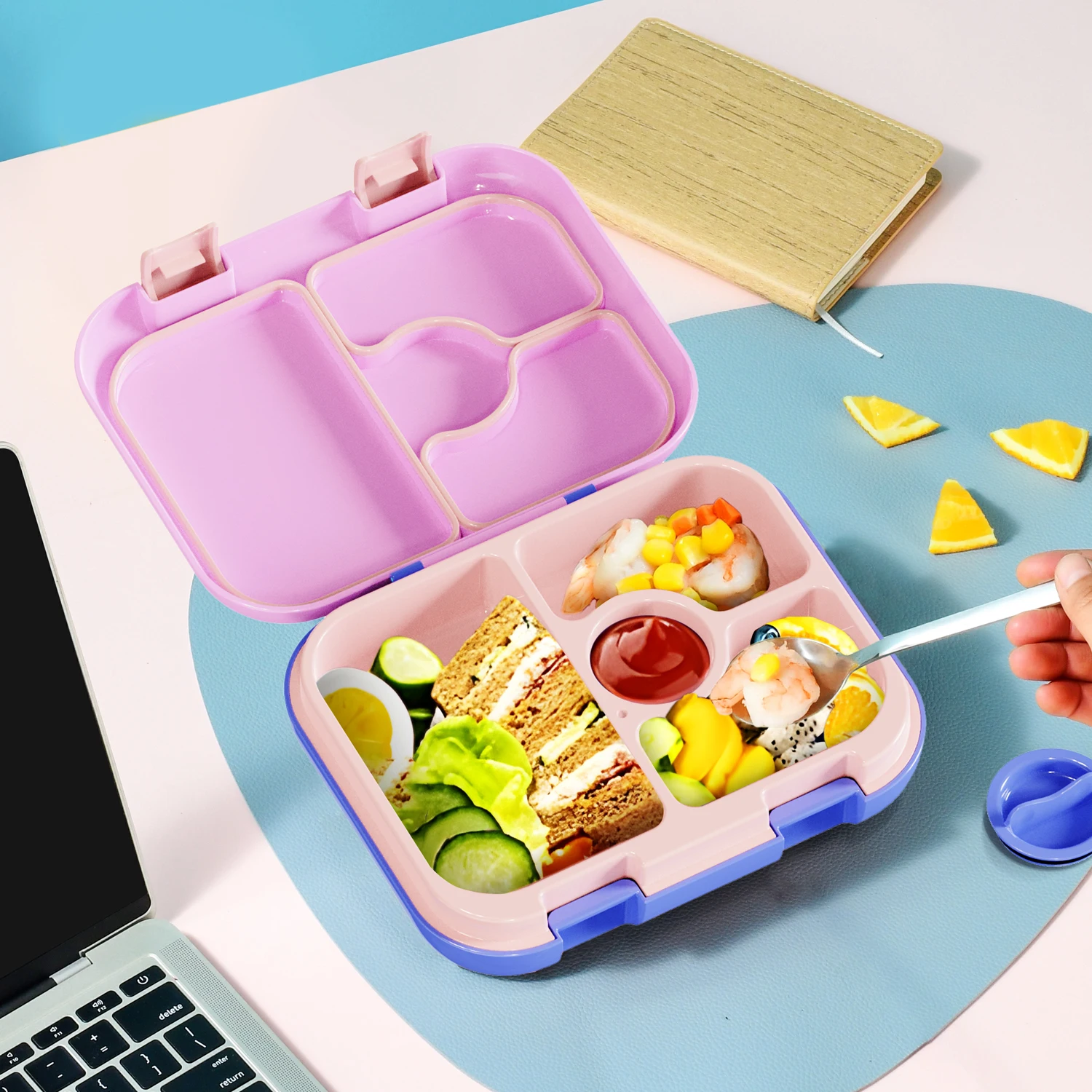 silicon leak proof children school snack food storage containers 3 compartment leakproof baby silicone bento lunch box for kids