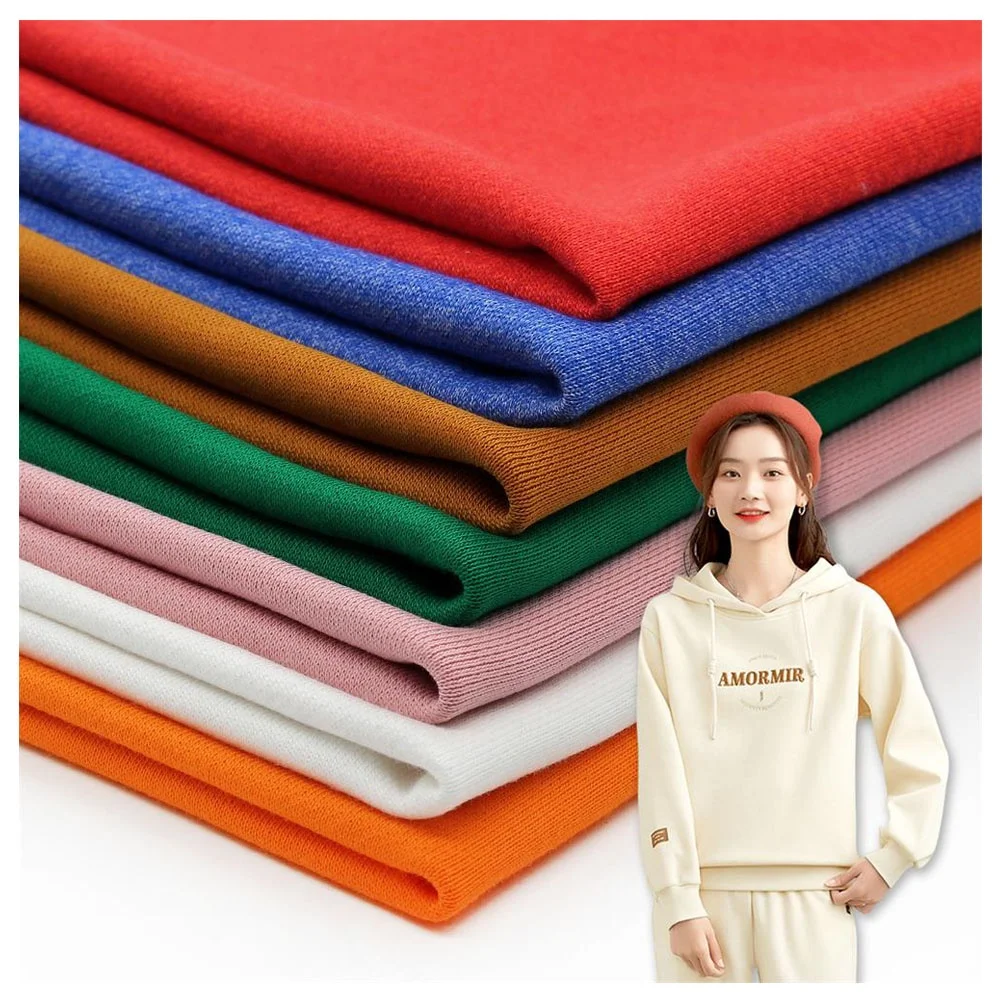 Plain Dye French Terry Hoodie Fabric Wholesale Prices Medium Weight Plain 300gsm Cotton Fabric Knitted COMBED