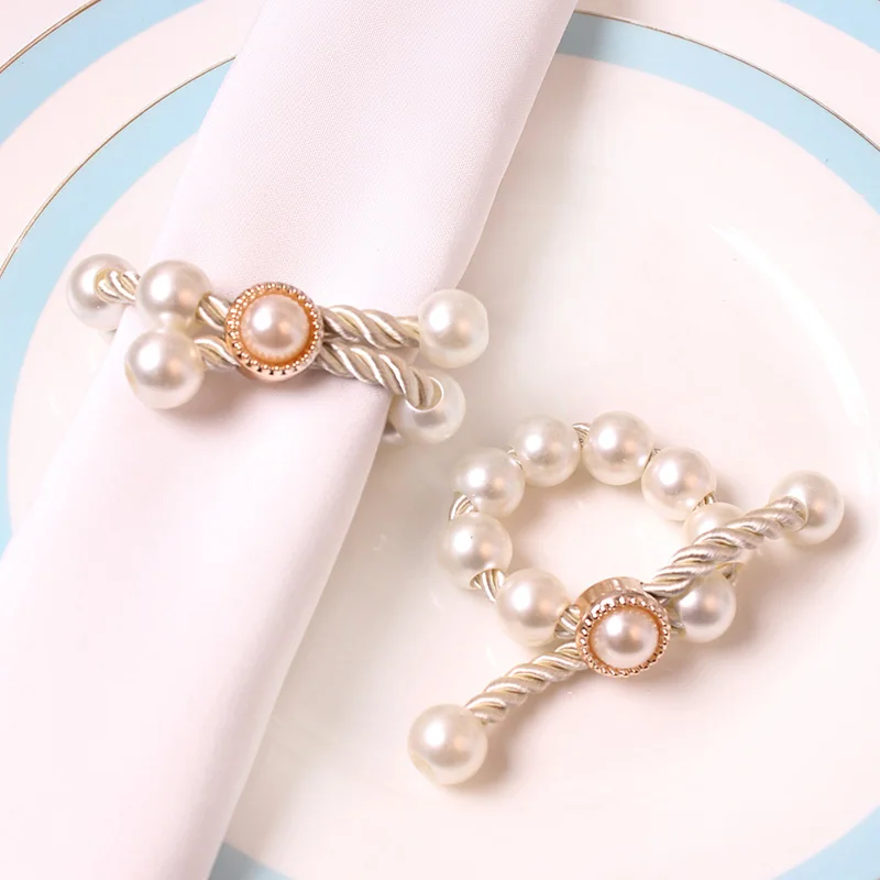 Anillos Para Servilletas Decoracion New DIY Handmade Beaded Napkin Rings Pearl Napkin Holders with Diamond