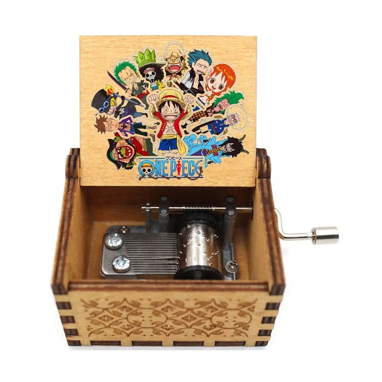 26 Styles Color Printing Anime One Pieces luffy  We Are Song Theme Hand Crank Music Box movement Wooden Classical Kids Gift