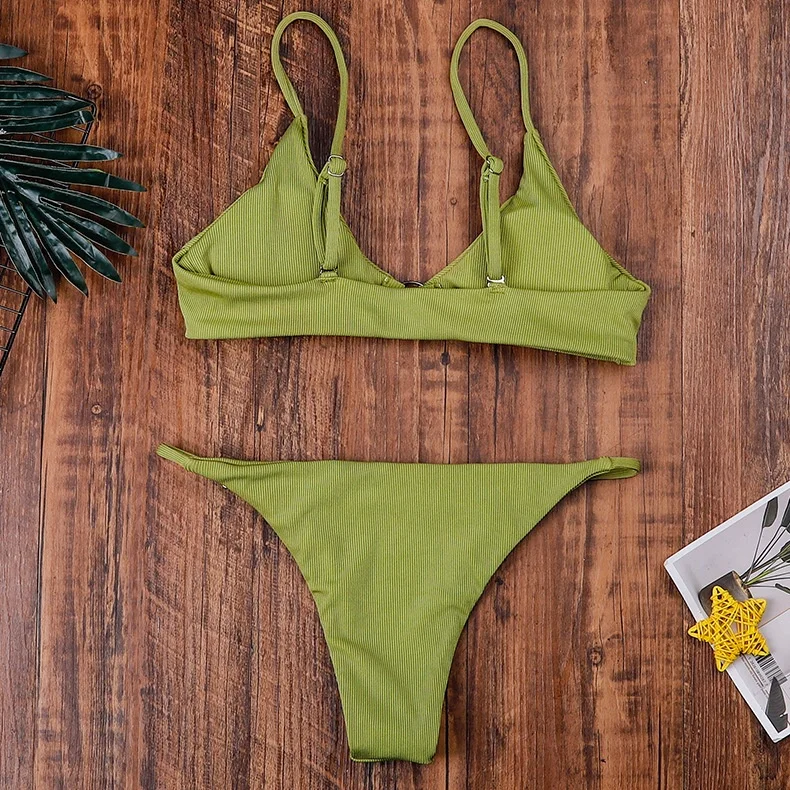 Factory Direct Supply Swimwear Bikinis Women Sexy Triangle Swimming Suit Solid Color Split 2 Piece Swimsuits for Women