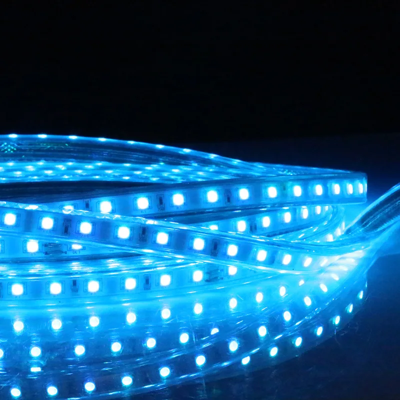 220 В SMD 5050 RGB Светодиодная лента 96 ПВХ крышка Водонепроницаемая IP65 гибкая светодиодная
