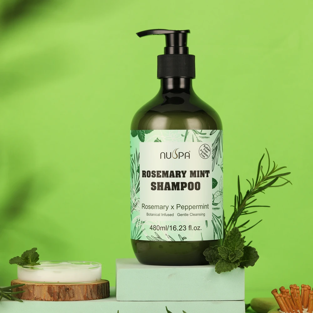 Nuspa Private Label Natural Rosemary Mint Refreshing Hair Care Deeply Cleaning Hair Follicles Shampoo
