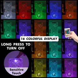 Rechargeable Rose Table Lamp Crystal LED Bar Table Lanp Touch Sensor Dimming Bedside Lamps for Bedroom Restaurant Decor