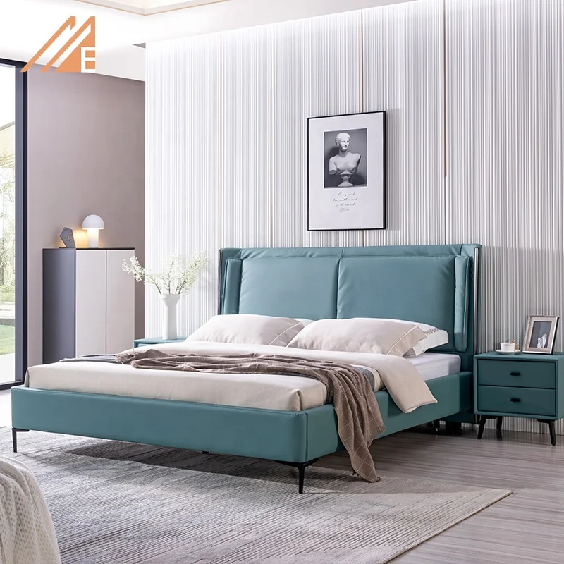 Modern Bedroom Set Furniture Upholstered Dormitory Room Fabric King Queen Size Double Bed Frame Wood Hotel  Bed