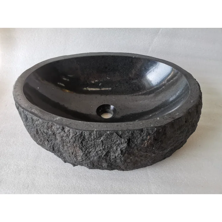 Professional Factory Various Designs Black Natural River Stone Bathroom Sink