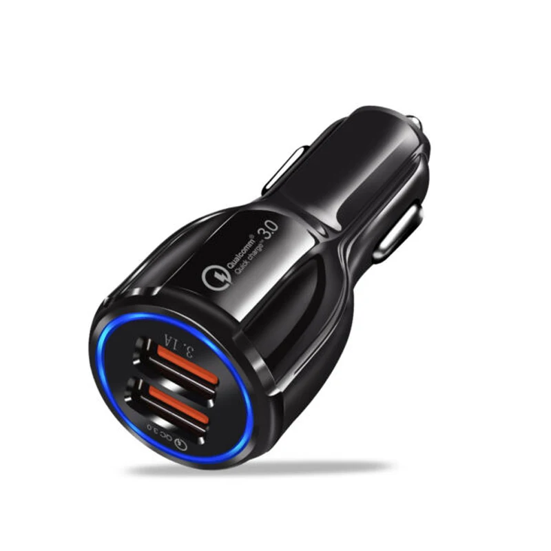 Universal 3a usb car charger qc30 fast mobile phone charger with dual usb ports