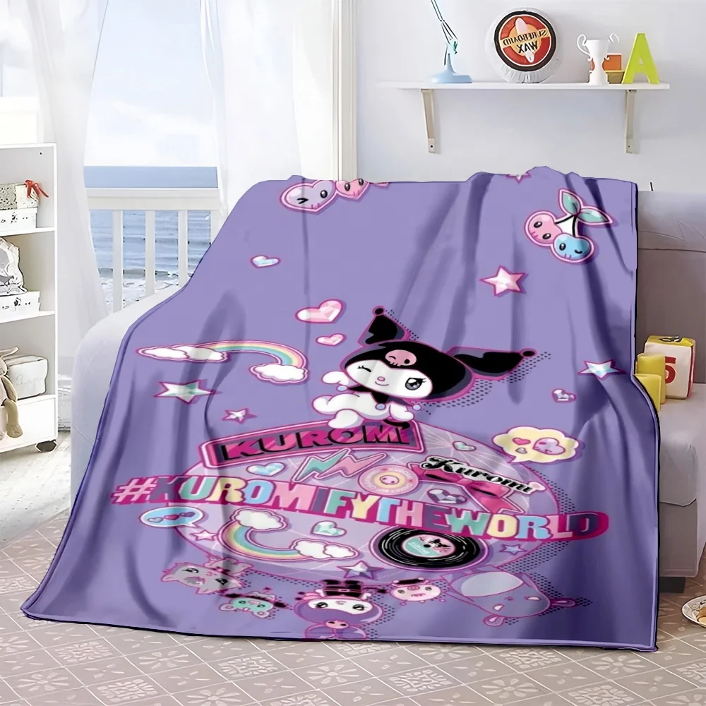 Kuromi Sanrios HD Printed Flannel Thin Blanket Throw.Four Season Blanket.for Sofa,beds,living Rooms,travel Picnic Blankets Gifts
