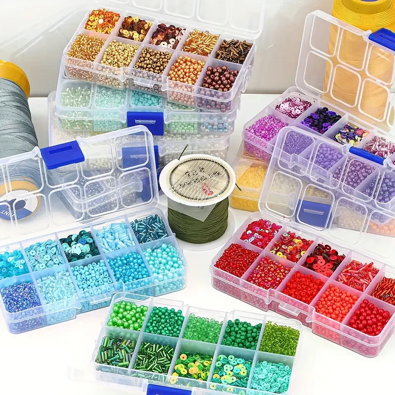 10 Grids Seed Bead Kit Glitter Faux Pearl Material Pack For Handmade Diy Making Beads Bracelet Necklace Jewelry Accessories