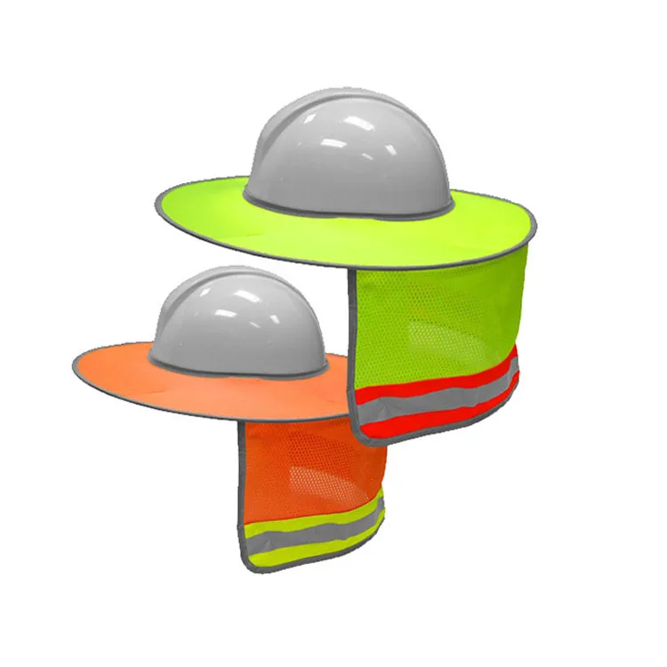 High Vis Reflective Anti UV Rays Yellow Orange Hard Hat Sun Shield Full Brim Mesh Safety Helmet Neck Shade Protector sunshade