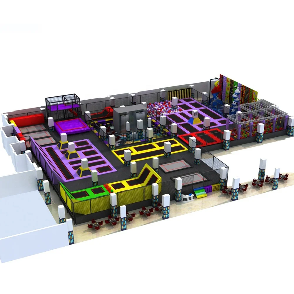 OK Playground Commercial trampolines park with  ninja course climbing wall foam pit newest indoor trampoline park