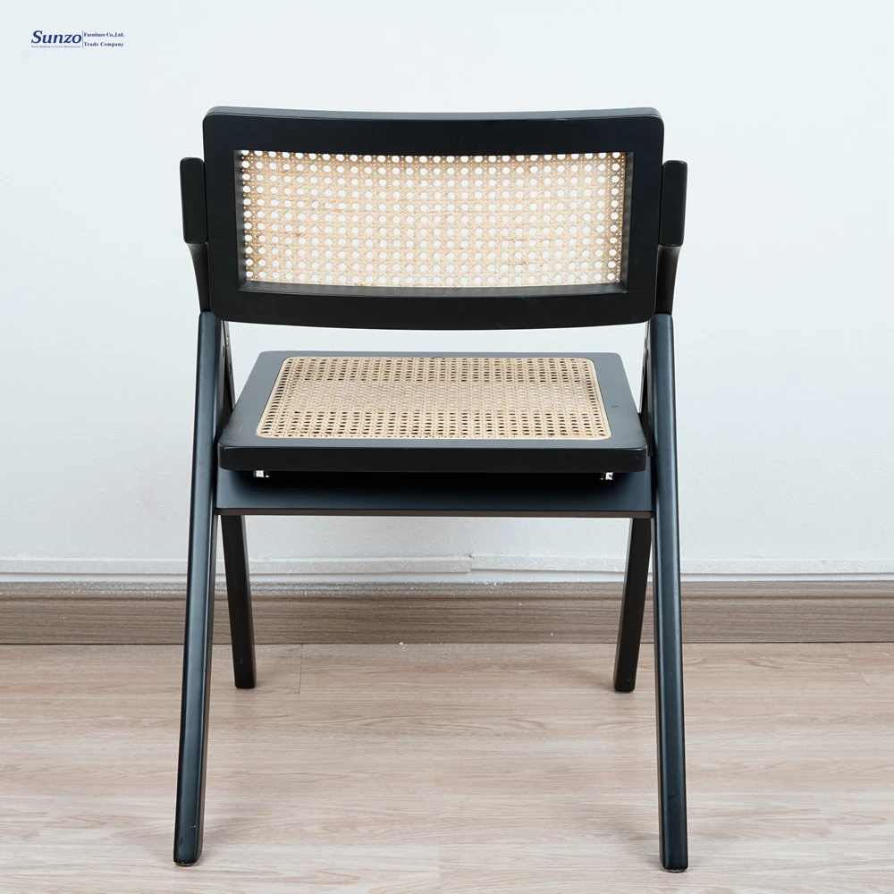 Natural Rattan Folding Chair Contemporary French Stackable Banquet Cane Chair Outdoor Events Parks Villas Restaurants Gardens