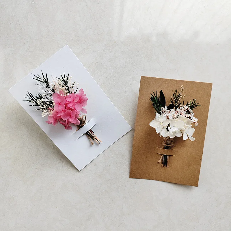 wholesale Christmas card BOHO mini dried flower bouquet Greeting Cards and Wedding Invitations Gift Cards with dried flowers