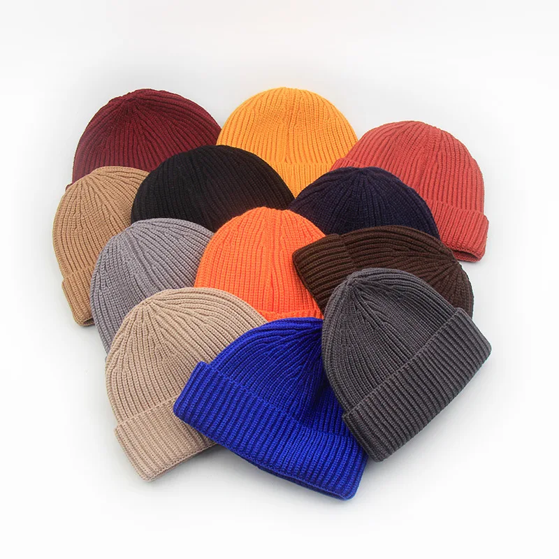 Fashion Candy Color Warm Knitted Wool Winter Hat Custom cotton soft Blank Embroidered Women Beanie hats