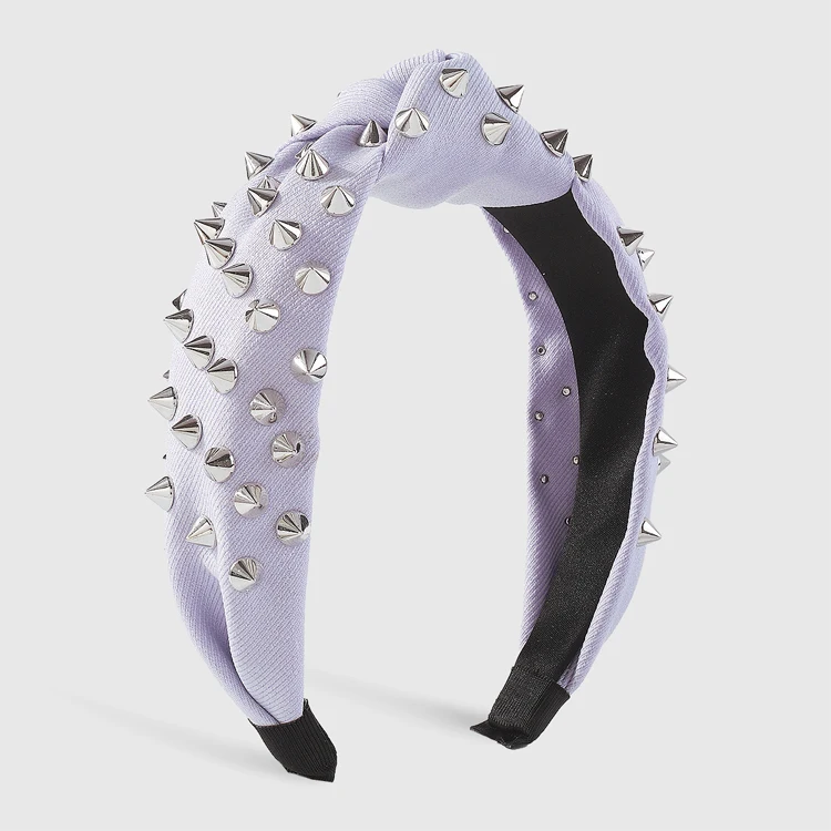 Exaggerated retro solid color fabric knot headband personalized fashion rivet wide edge hair band hair accessories for women