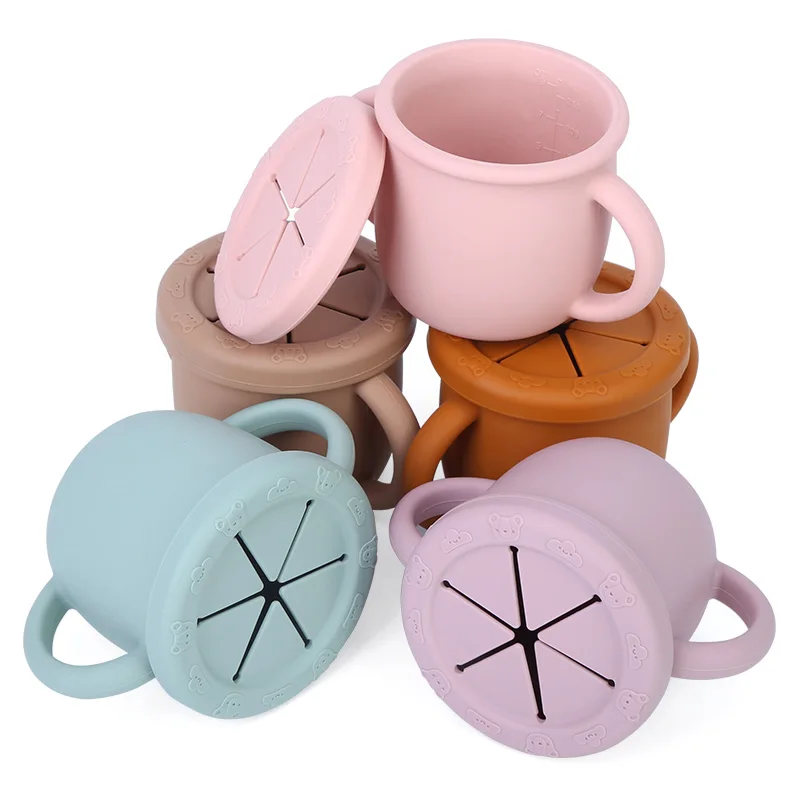 Кружка для напитков из соломы без пролива, складная силиконовая чашка для детских закусок, Детская сублимационная чашка с 2 крышками