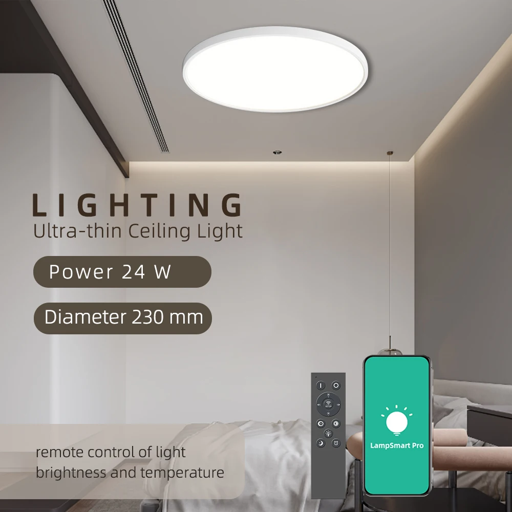 Modern Light Emitting Diode Ceiling Light 24W 22mm Decorative Living Room Surface 3CCT Ultra Slim LED Ceiling Lights