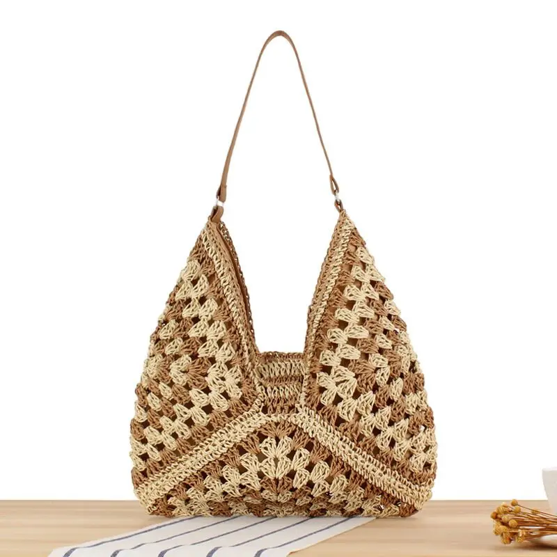 Women Straw Beach Bag Bucket Tote Summer Woven Handmade Handbag Shoulder Bag