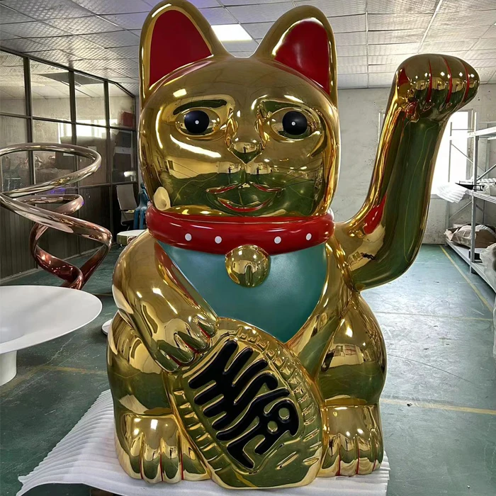 Скульптура кота удачливого удачи высотой 2 м-Стеклопластиковая статуя животного из смолы для украшения входа в отель/торговый