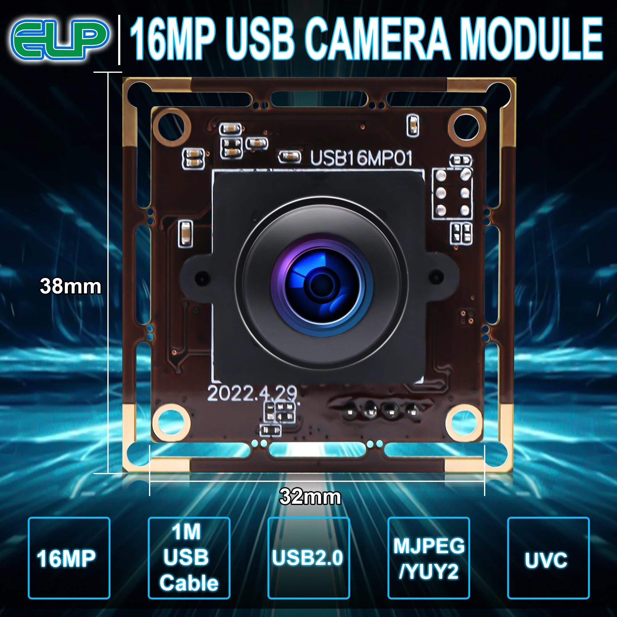 ELP 16MP 180 Degree Fisheye Lens Wide Angle IMX298 Security Industrial USB Camera Module Webcam For Robot ATM Kiosk Machines