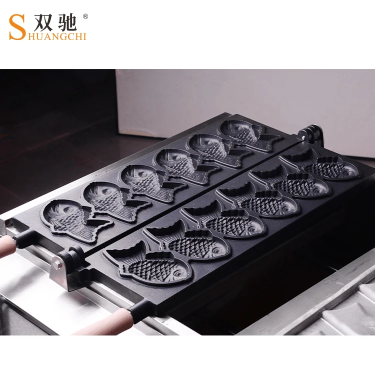 12 Pieces Commercial Taiyaki Fish Shape Waffles Cake Maker Machine gas open mouth fish cake machine