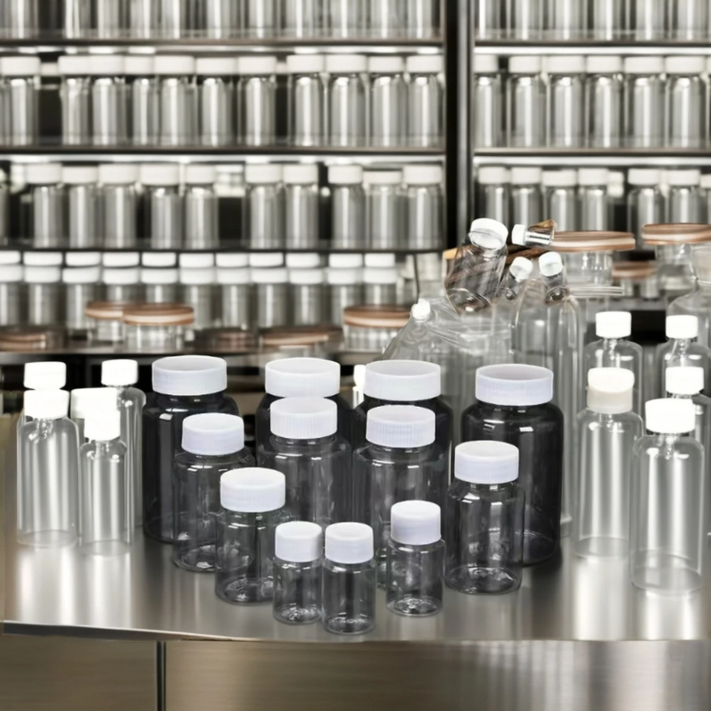 Transparent PET Wide Neck Polyester Bottle 15ml/20ml/30ml Sizes with Screw Cap Pump round Shape Plastic for Medicine Packaging