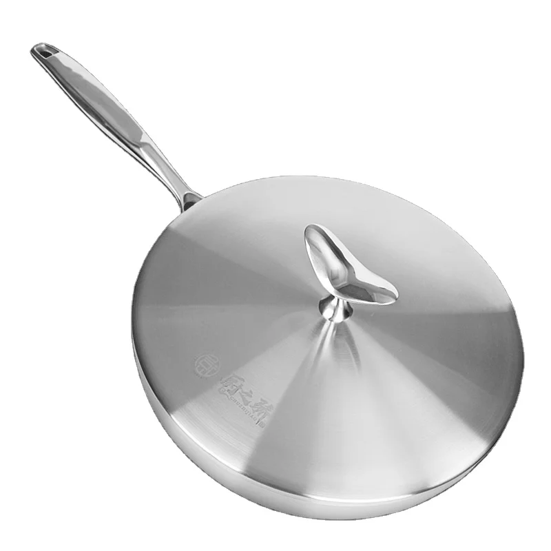 
3 layers steel with single- handle Stir Fry Pan With Free 5-piece nylon kitchenware set 