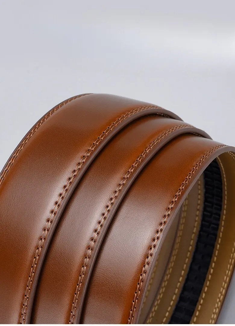 New Arrival Luxury Designer Cowhide Leather Slide Ratchet Waist Belts Genuine Leather Men Belt with Automatic Click Buckle