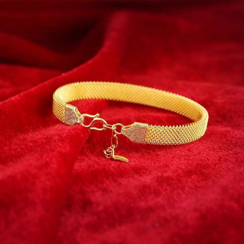 Xinfly Custom Luxury Pure 24K Real Yellow Gold Bracelets Women G9999 Solid Elastic Engagement Wedding Jewelry Bracelets Gift