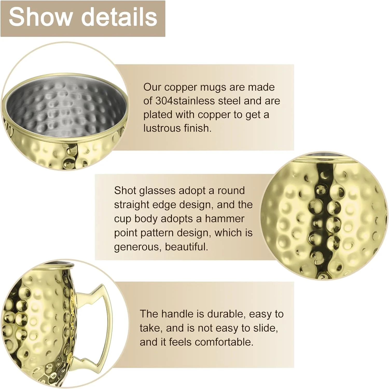 Gold Stainless Steel Moscow Mule Mug 18Oz Copper Plated Classic Drinking Cup With Handle Martini Glass Kitchen Bar Drinkware