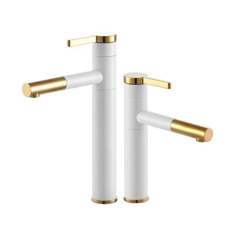 High Quality White And Gold Copper Hand Wash Basin Brass Taps Mixer Bathroom Sink Faucets