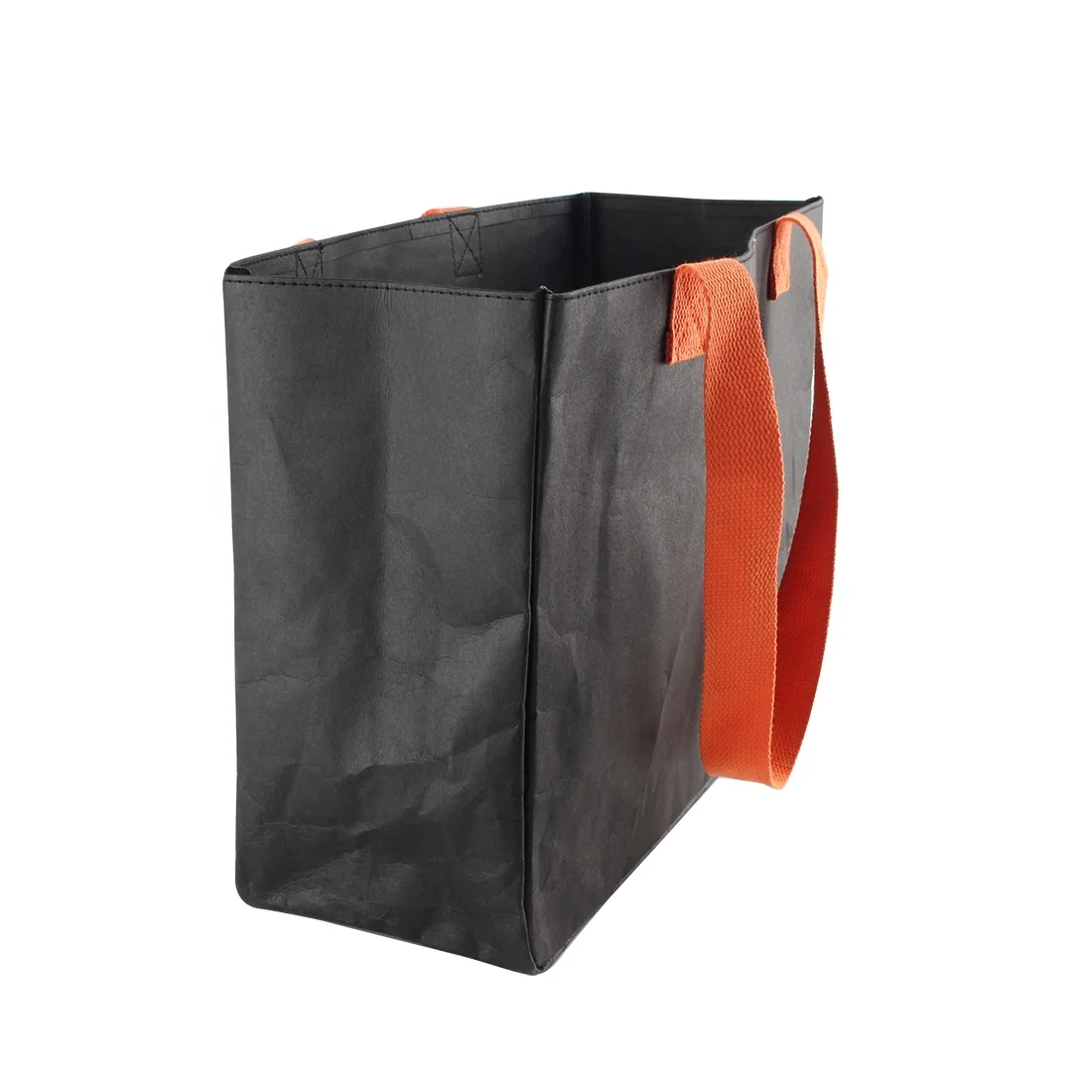 custom eco friendly black paper tote durable waterproof reusable washable tyvek kraft paper shopping tote bags