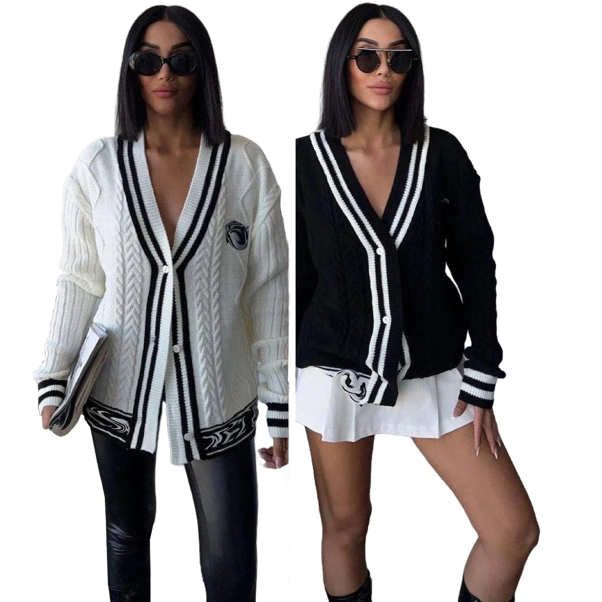 Wholesale designer clothing winter fashion long cardigans brand knit sweater for women