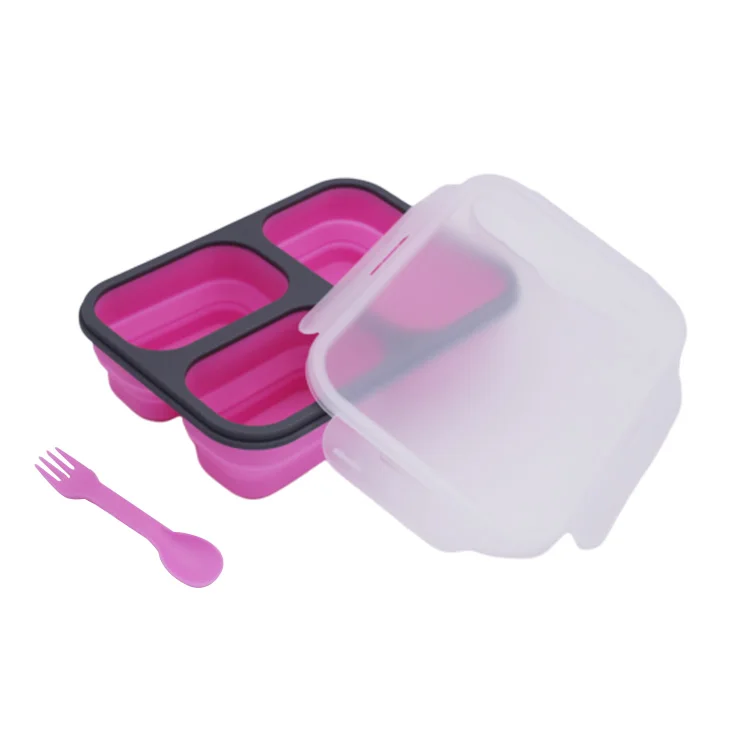 
High Quality Travel Microwave Compartments Silicone Folding Lunch Box 