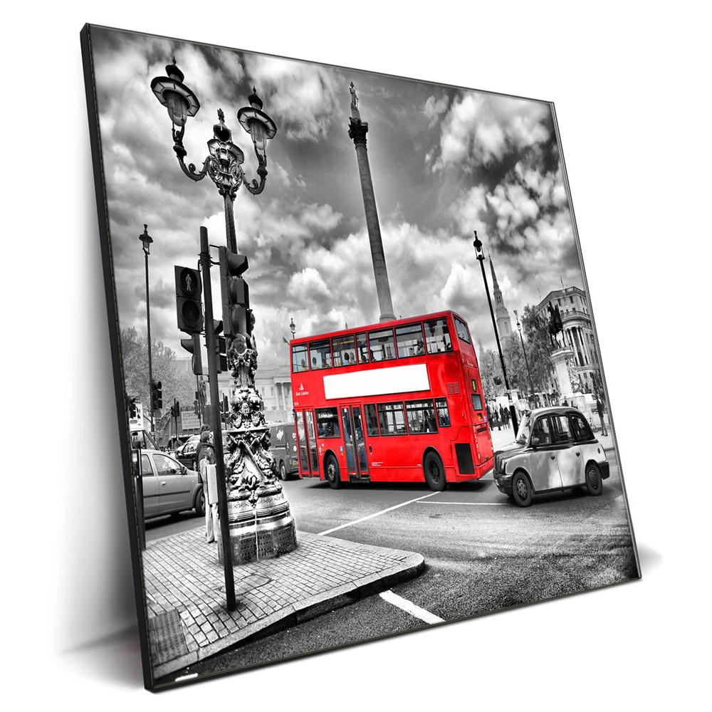 Wholesale high resolution Paris City Street View Red Bus Photographic Picture Wall Fine Art Canvas Prints Painting Wall Decor