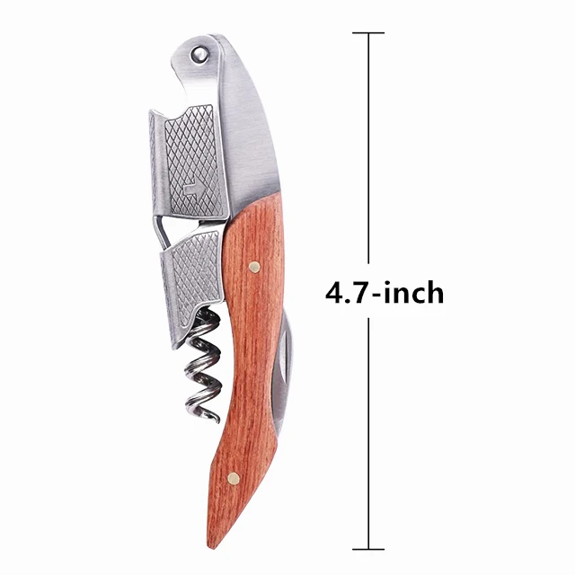 WA-2731 Premium 3 in 1 Stainless Steel Double Hinged RoseWood Handle Wine Waiters Corkscrew