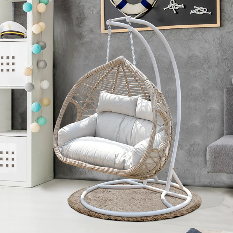 High End Patio Outdoor Garden PE Rattan Hanging Basket Metal Swing Chair of 2 seats For Leisure