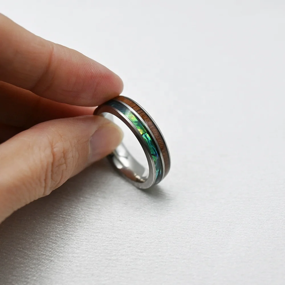Stainless Steel Carbide Rings Hawaiian Koa Wood and Abalone Shell Rings for Men Comfort Fit Fashion Jewelry