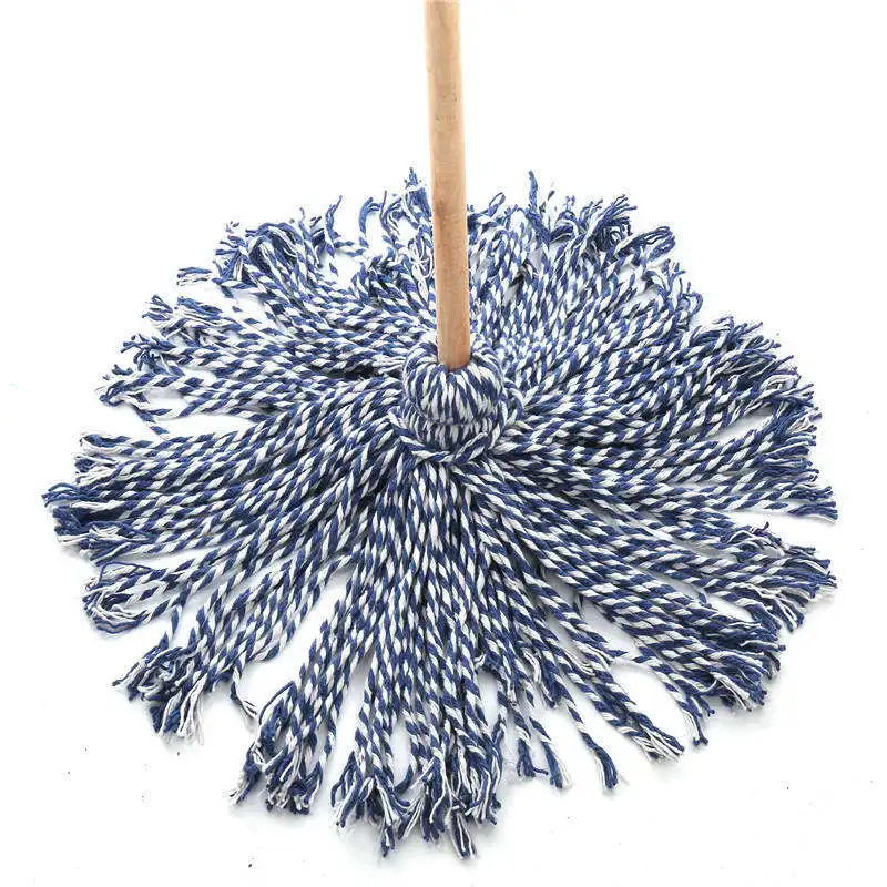 China Factory Sales Household Items Cleaning Accessories Clean Tools White And Blue Cotton Microfiber Mop With Wooden Handle