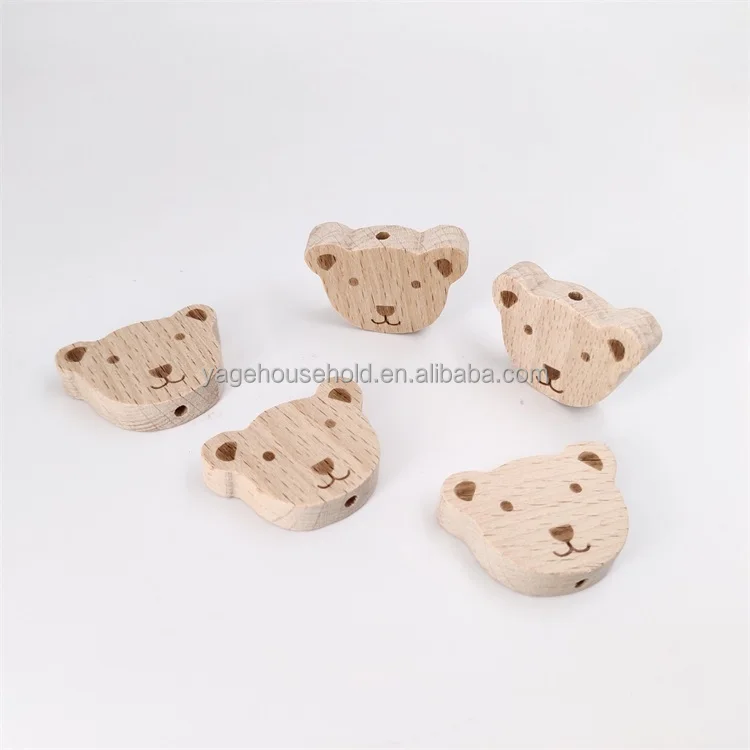 Animal Shape Beech Wood Beads Natural Wooden Cartoon Beads DIY Pacifier Chain Accessory Wood Loose Beads