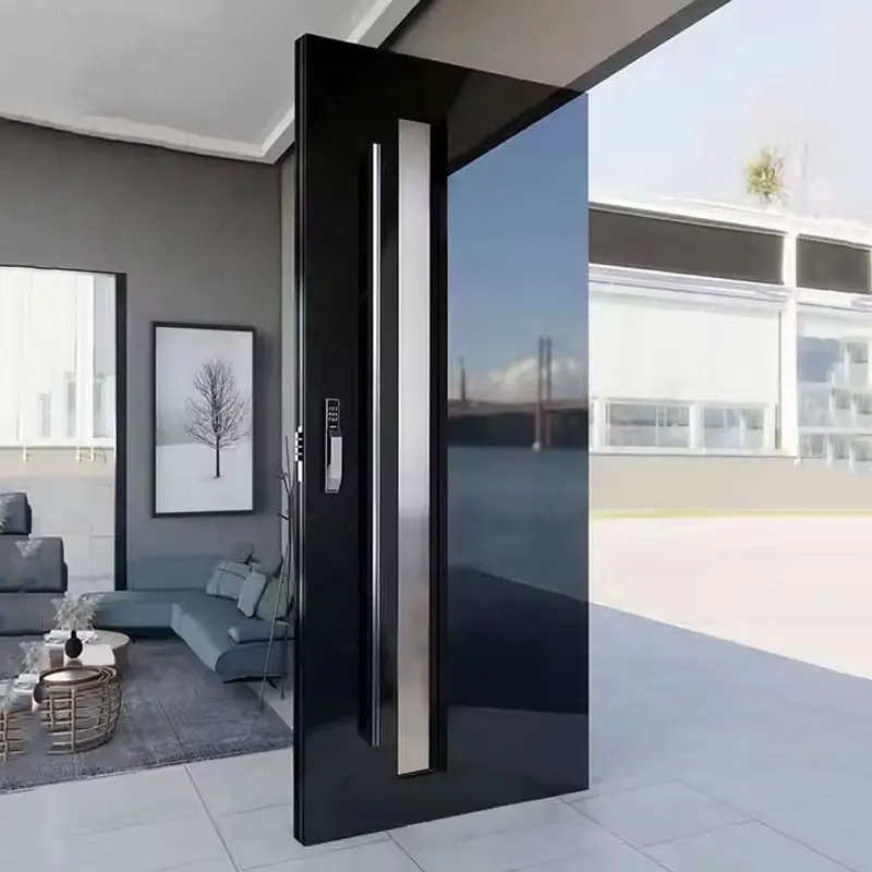 Guangzhou factory modern villa casting aluminum entrance door stainless steel front entrance pivot door security outside door