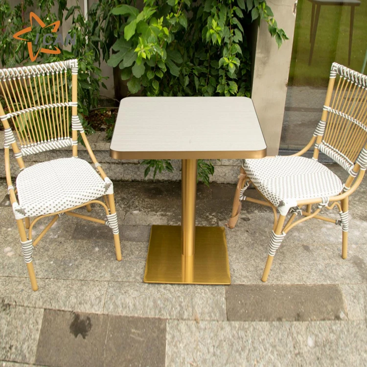 Gold Metal Edge Table Stone Marble Table Top Restaurant Furniture Cafe Square Patio Dining Table