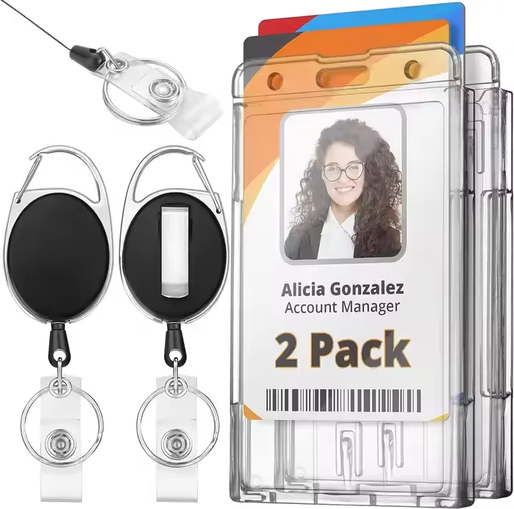 Mifflin Clear 2-Pack Rigid ID Badge Holder Retractable Reel Clip Horizontal Vertical Heavy Duty Name Card Magnesia Crafts
