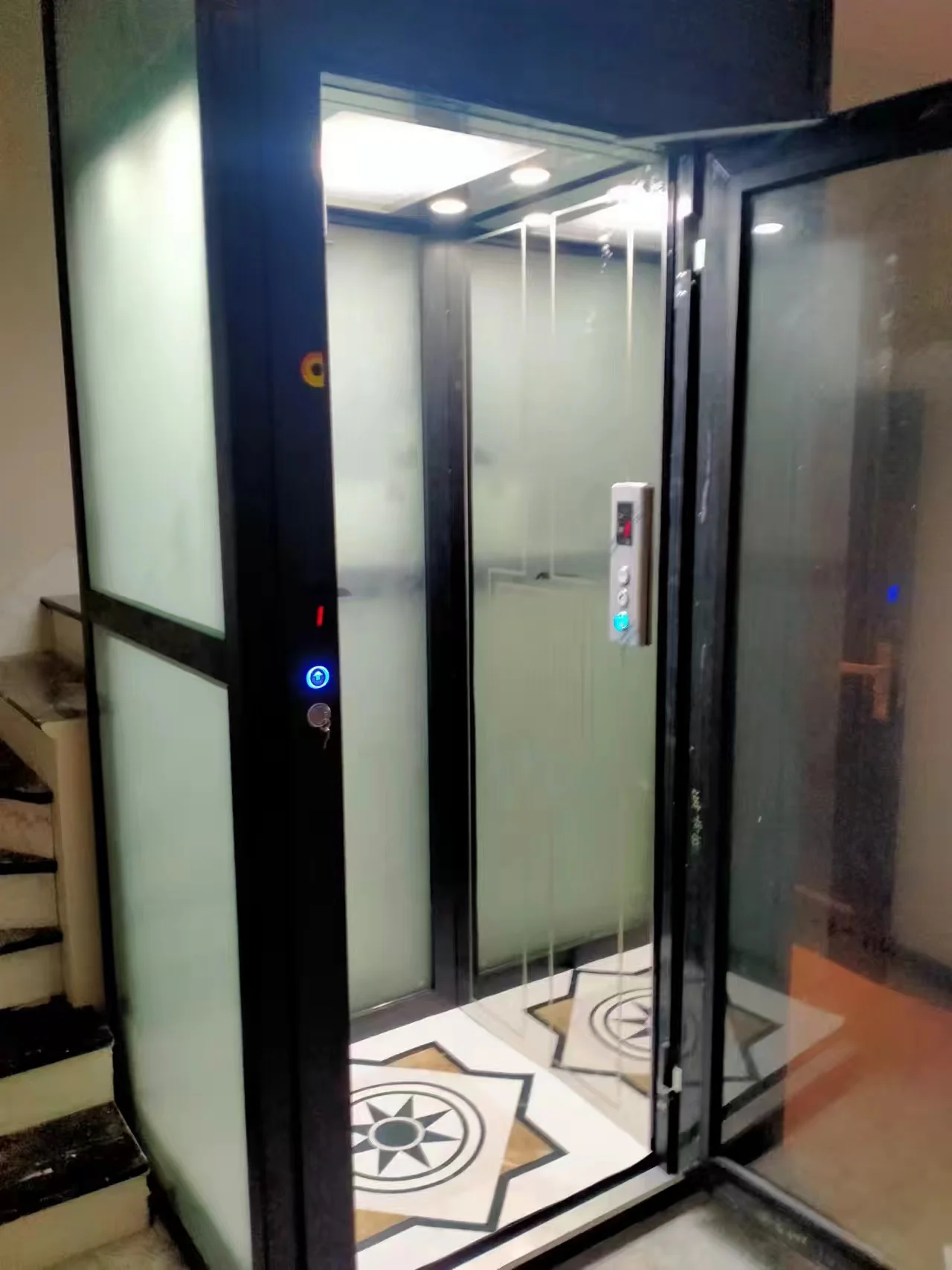 Shopping Mall Home Safety Lift Elevator Panoramic Glass 400Kg Capacity Titanium Stainless Steel Residential Passenger Elevator