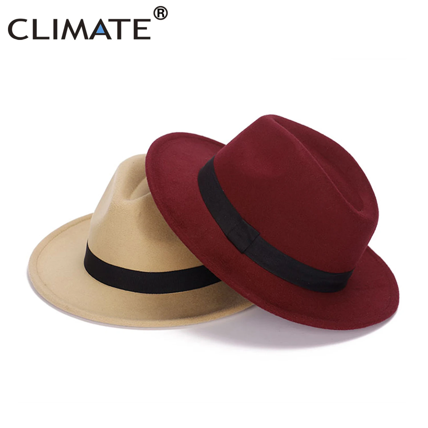 CLIMATE Women Jazz Fedora Cowboy Hat Ladies Jazz Hats for Woman Man Fedoras Cap Fashion Polyester Woolen Cap Hat Cowboy Fedora