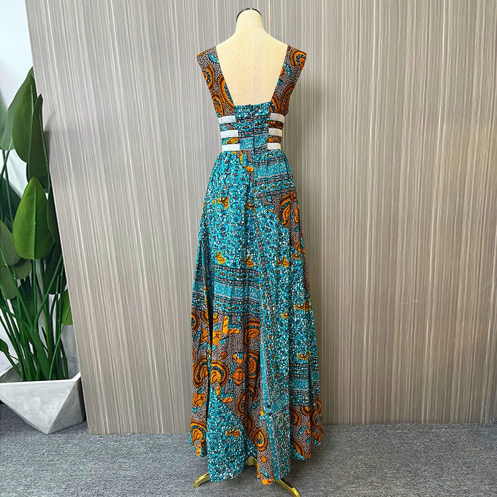 Hot Selling 100% cotton material sleeveless maxi ankara dress wax cloth african dresses for women clothing