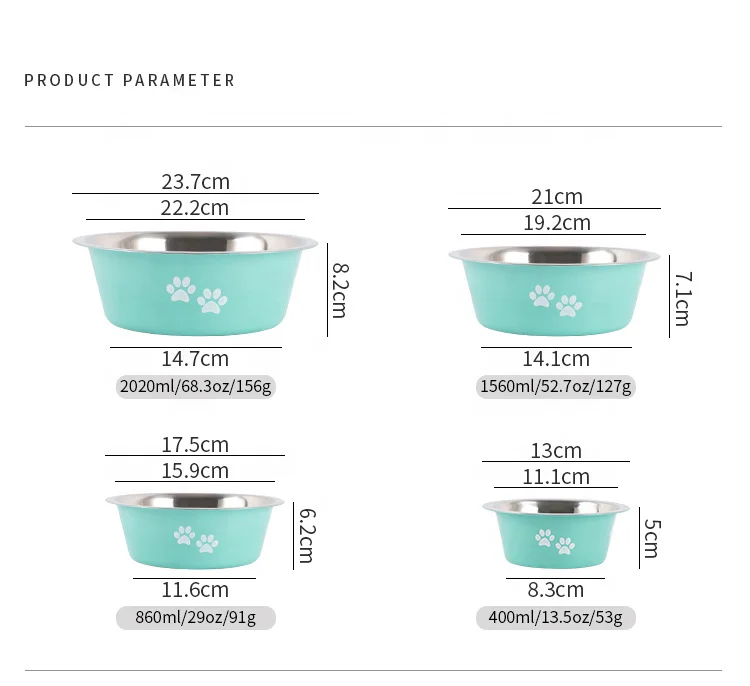 Stainless steel Pet Bowl With Anti-skid Silicone Various Sizes Puppy Cats Bowls Drink Food Water Dish Feeder